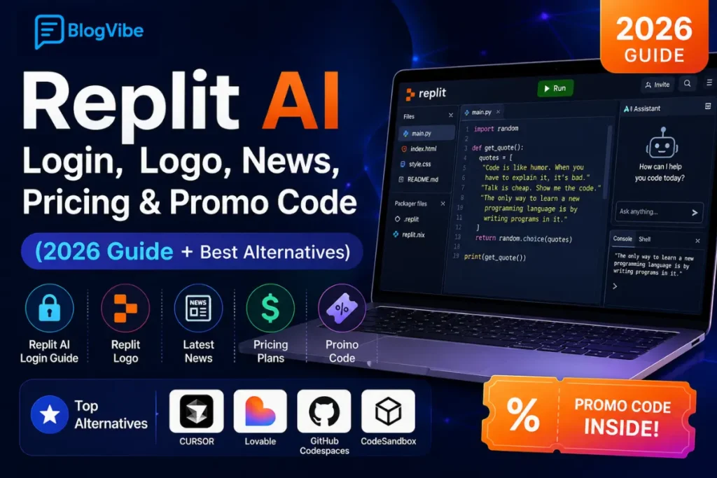 Replit AI Login, Logo, News, Pricing & Promo Code (2026 Guide + Best Alternatives)